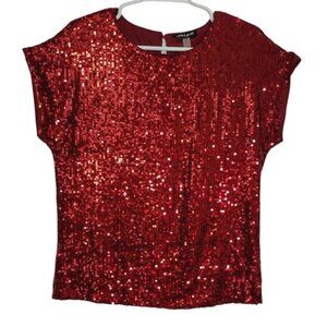 Cable & Gauge Women's Red Sequin Short Sleeve Top, Small. NWT. Made in China.